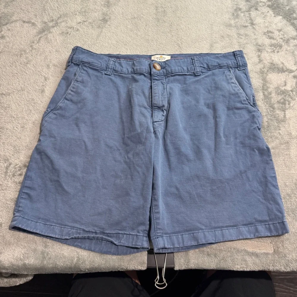 Marine Layer Mens Blue Chino Shorts Size 33 FITS 32 Organic Cotton Stretch